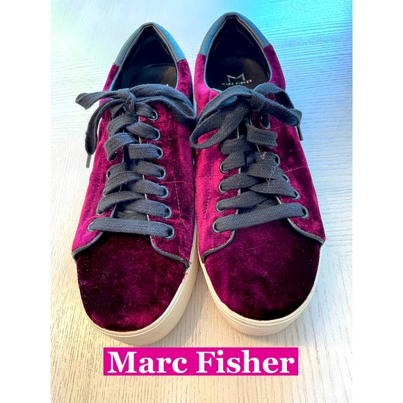 Marc Fisher Shoes - Marc Fisher Leather & Velvet wedge sneakers Sz 7.5